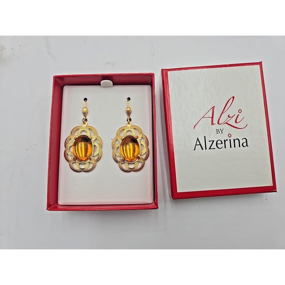 Alzi by Alzerina Gold Tone Cabochon Drop Earrings